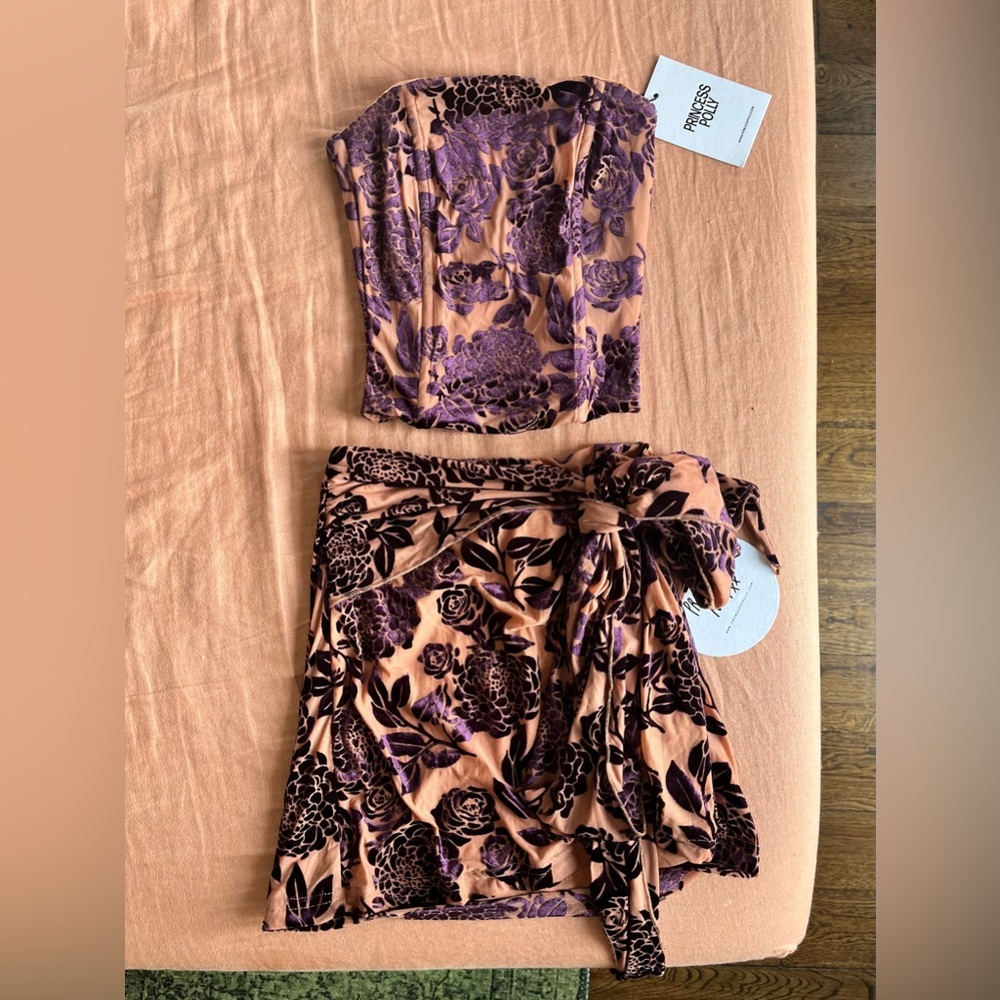 Princess Polly velvet floral skirt co-ord set